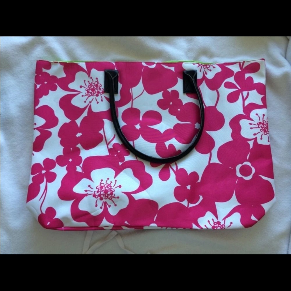 Macy's Pink and White Floral Tote Bag